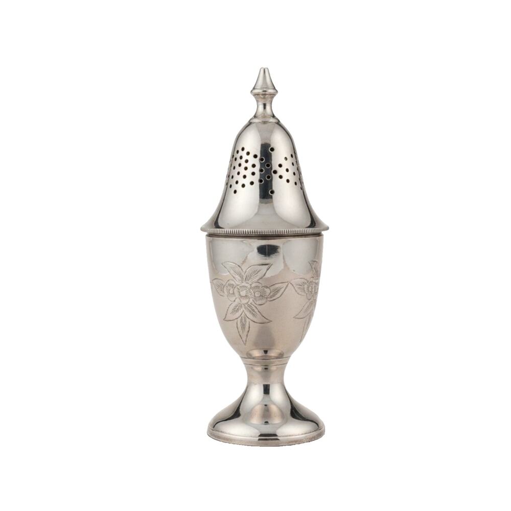 Vintage Silverplate Sugar Shaker Muffineer Pierced Floral Etched Decor
